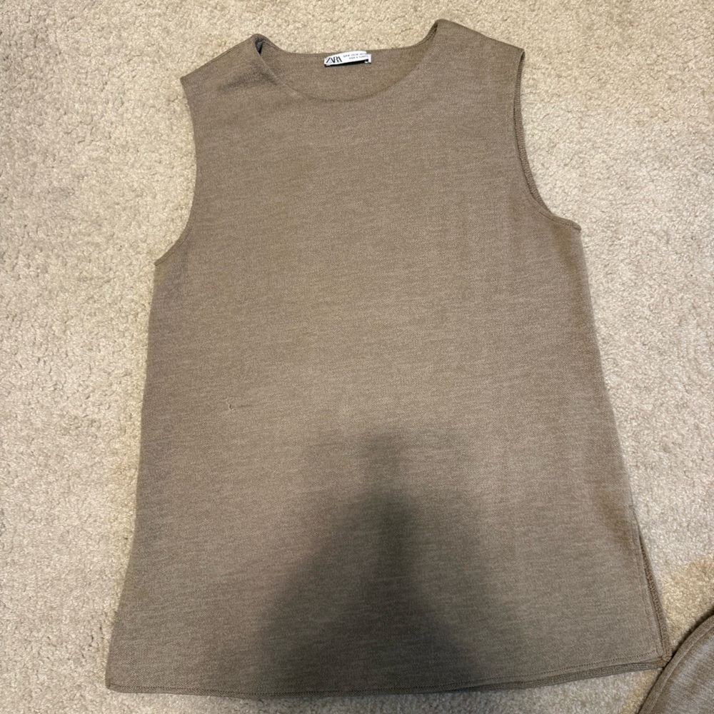 Zara Taupe Sleeveless Knit Shift Dress